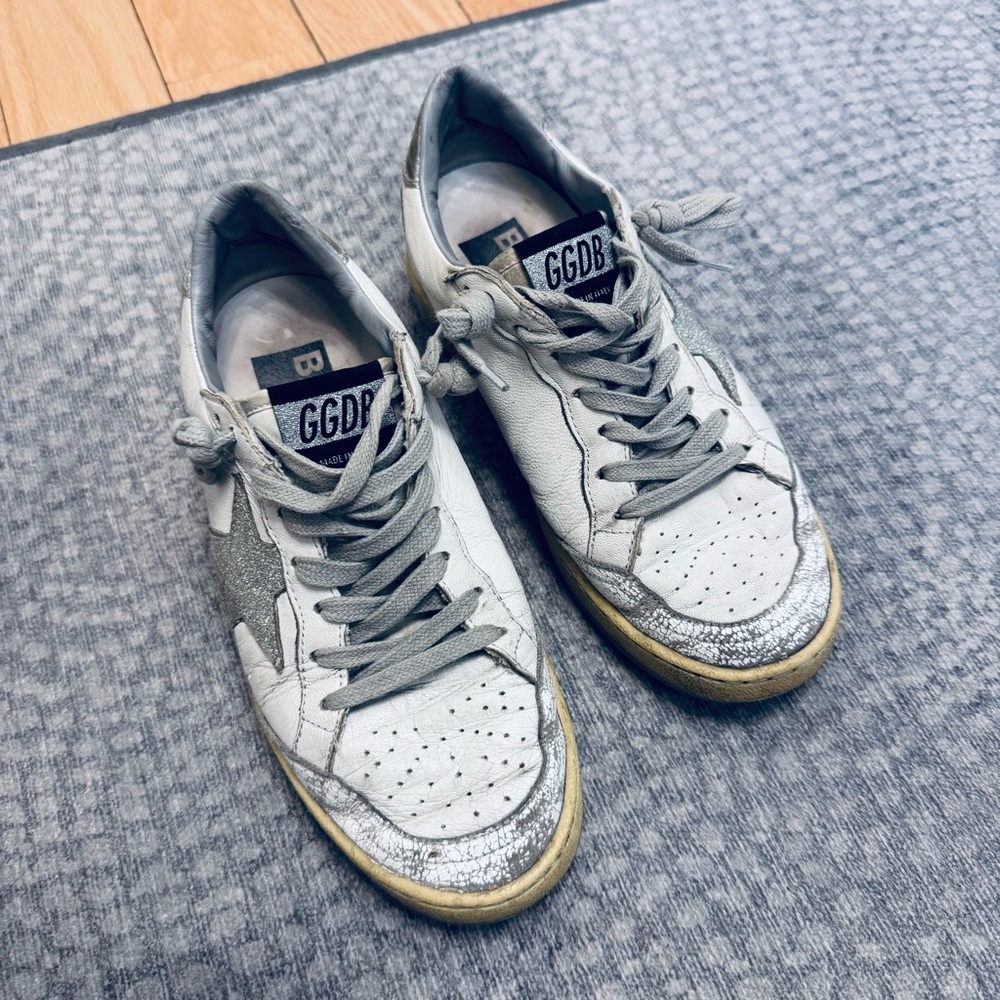 Golden Goose Ballstar sneakers with sparkly silver accents